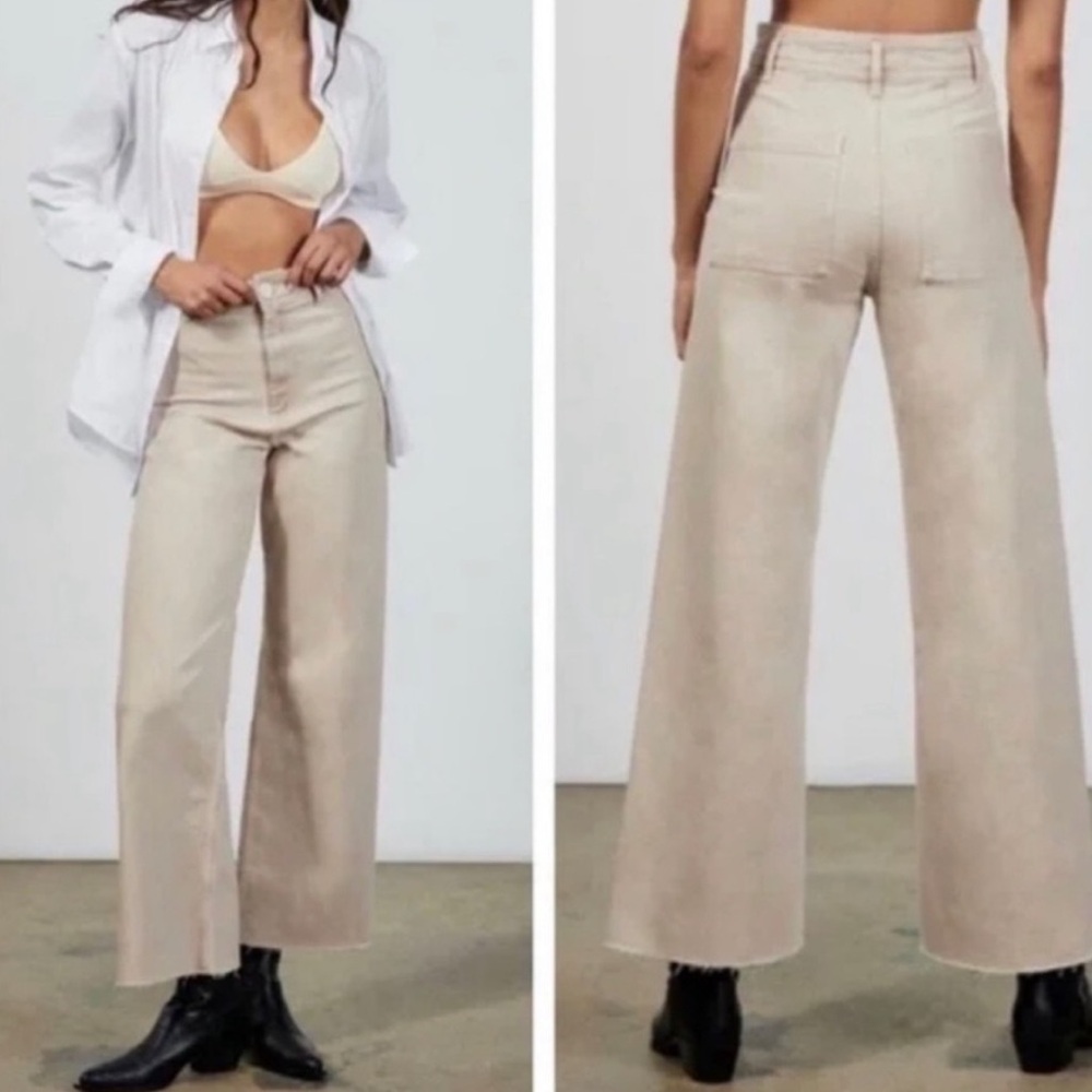 Zara Stylish Beige Wide-Leg Pants